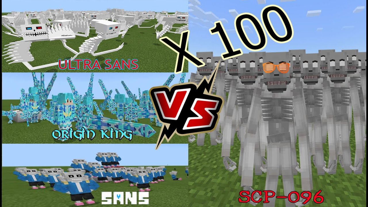100 SCP 096 V3 VS 100 Sans, Ultra Sans, Origin King (Minecraft PE)