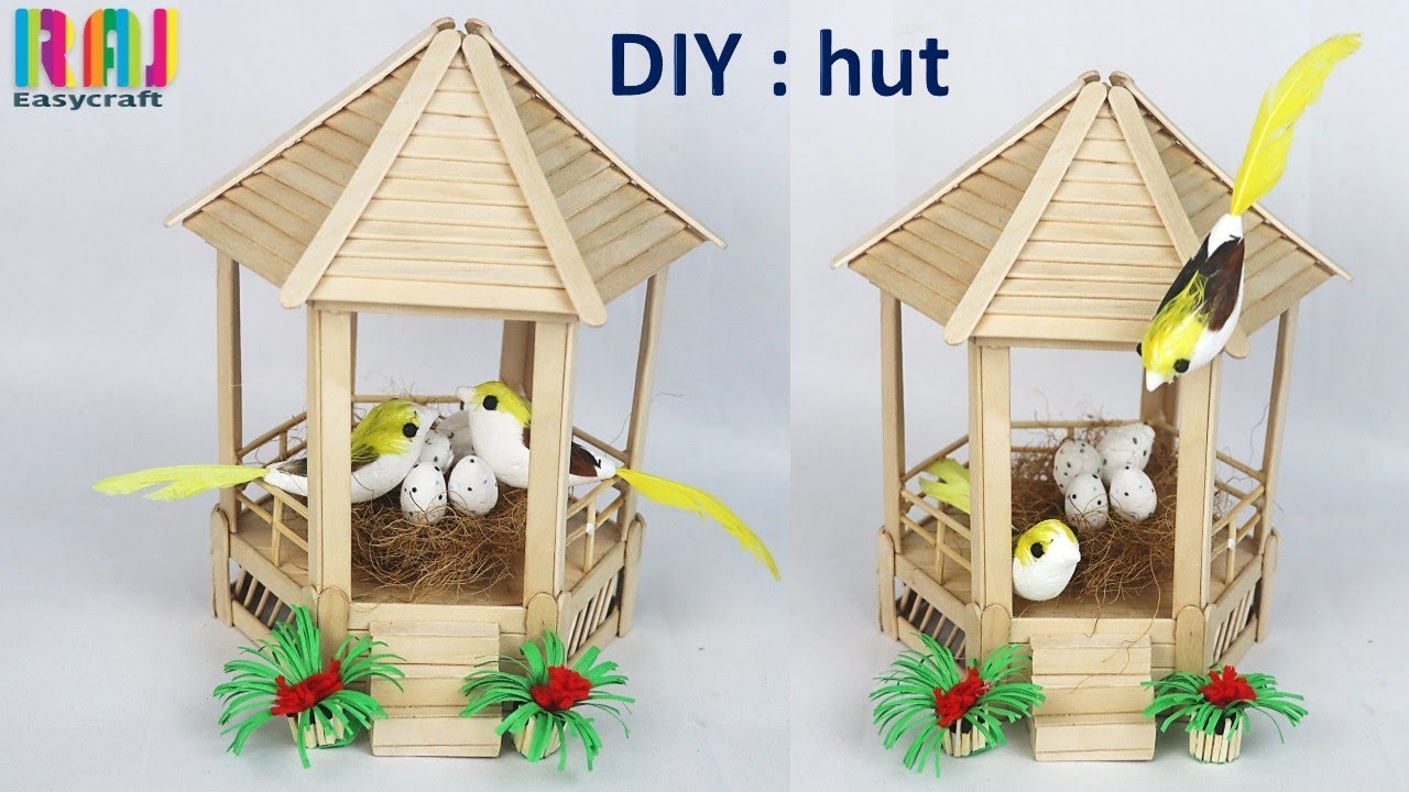 Decorative things made of ice cream stick || ice cream stick art and craft || ice cream stick hut