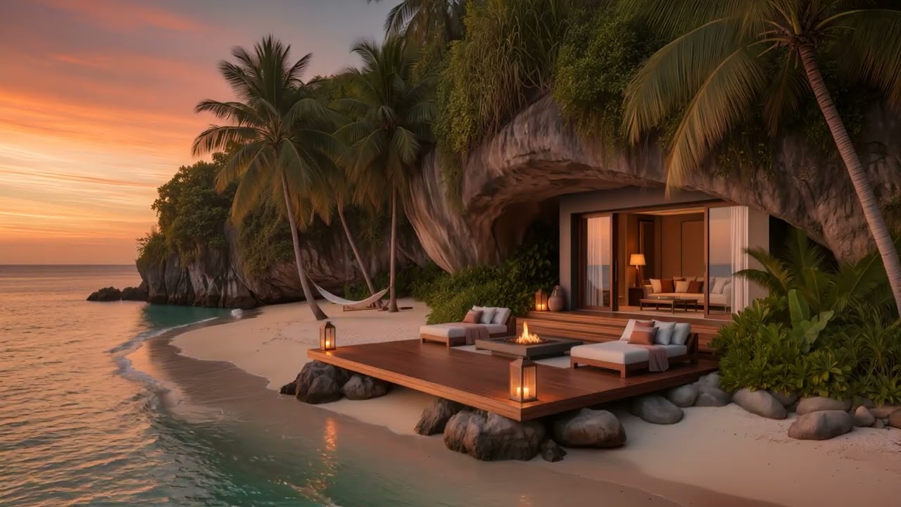 Secluded Tropical Beach with Gentle Jazz and Soft Ocean Waves