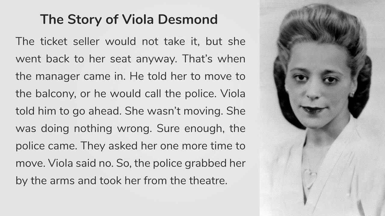 Reading Exercise with answers - The Story of Viola Desmond  || Level B