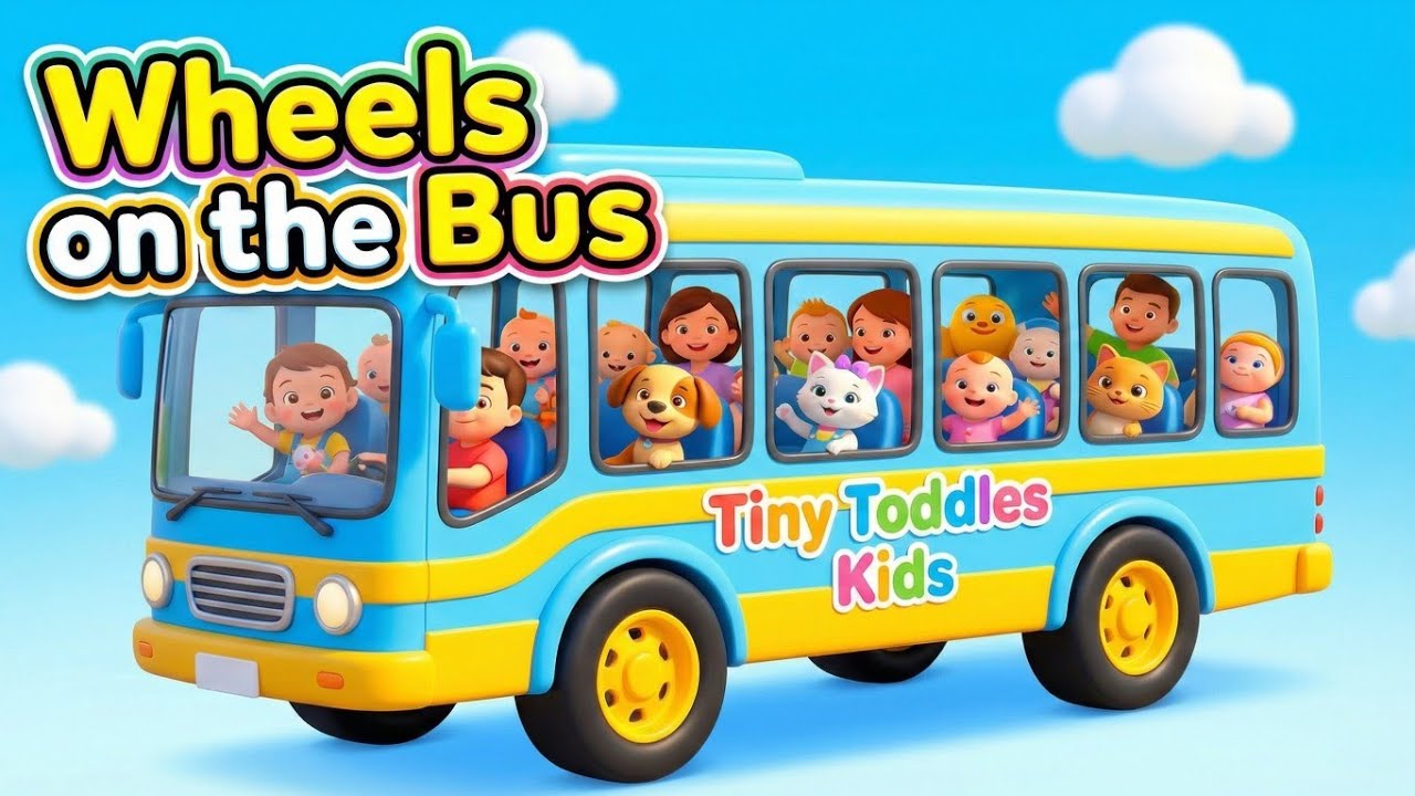 Wheels on the Bus | Fun Cartoon Song for Kids | Tiny Toddles Kids