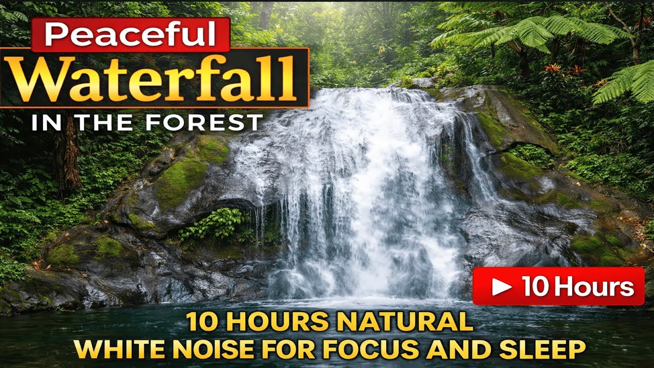 Peaceful Waterfall in the Forest | 10 Hours Natural White Noise for Focus and Sleep