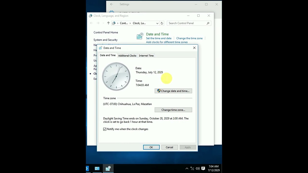 how to change date and time in windows 10