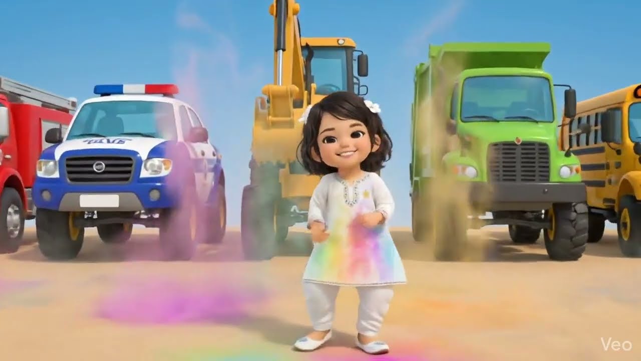 Learn Colors for Kids 🌈 Holi Color Vehicles Song | Fun Preschool Toddler Learning Video