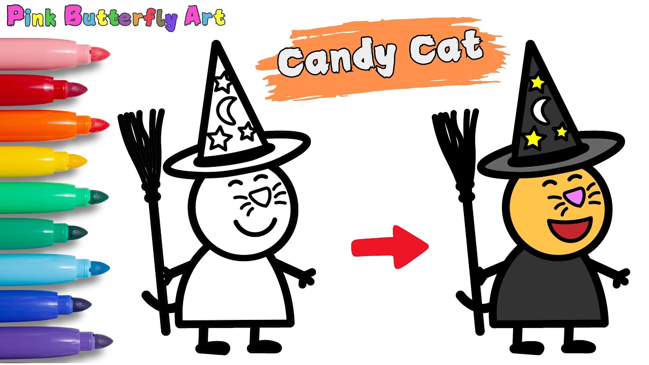Candy Cat the Witch Drawing and Coloring Animations for Kids Toddlers #pinkbutterflyart #peppapig