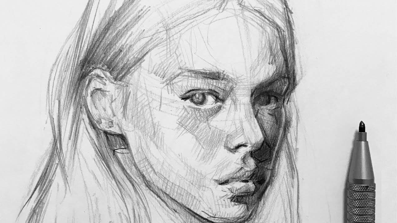 Expressive Crosshatching Portrait Sketch with Graphite Pencils by Juan Perednik