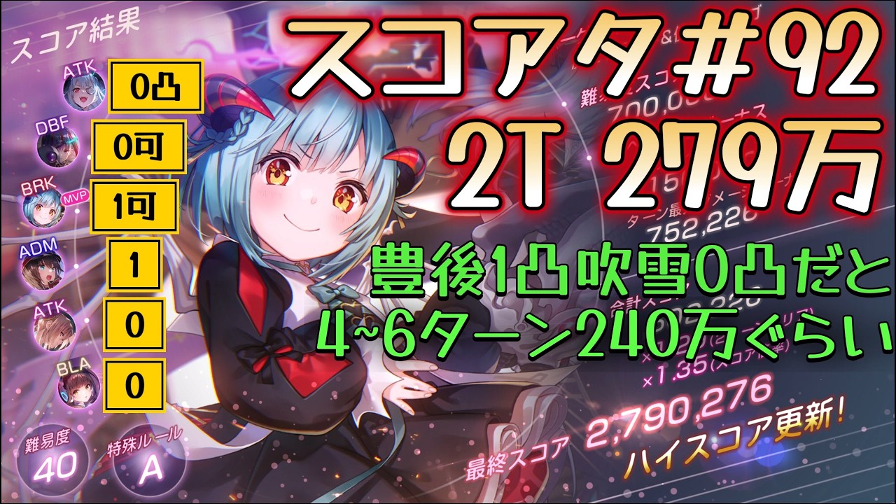 【ヘブバン】スコアタ＃92　2ターン279万　（アドミ柳無し）　　#heavenburnsred #ヘブンバーンズレッド