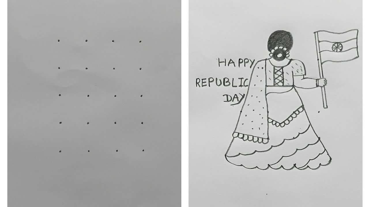 Traditional girl with flag | Republic day drawing from 4×5 @shobhacreativezone 