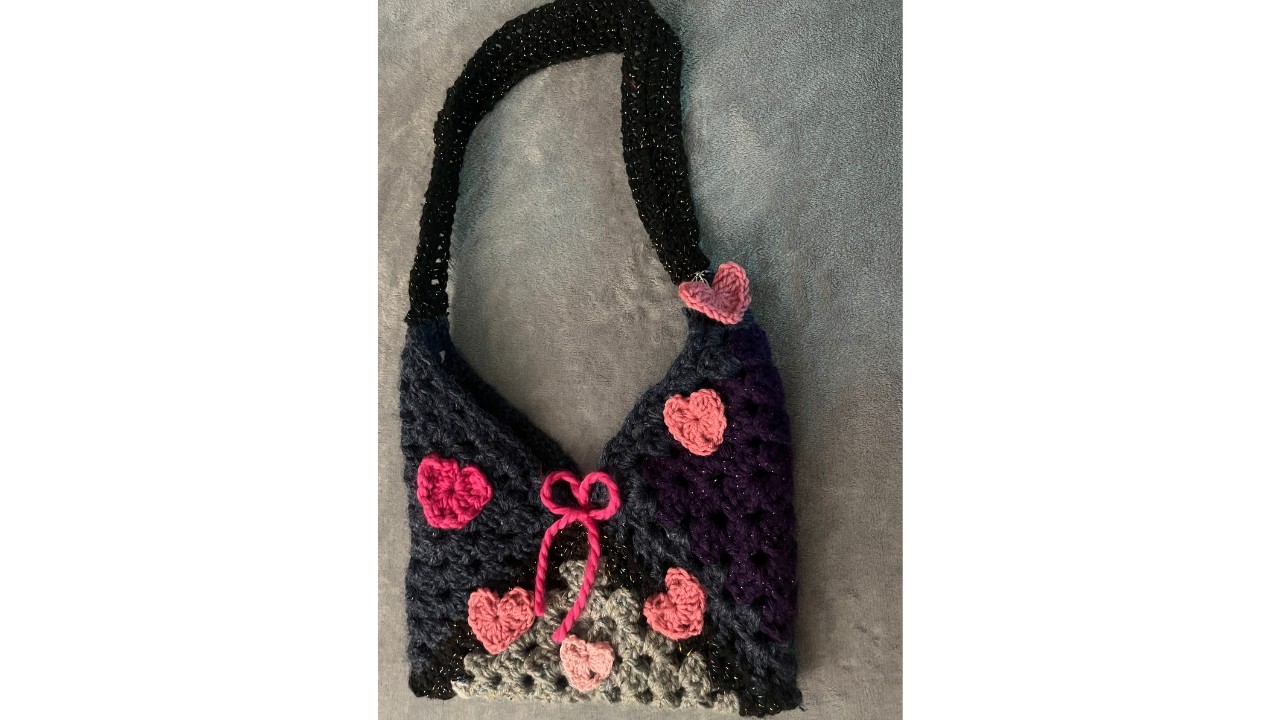 My crochet three granny square bag.