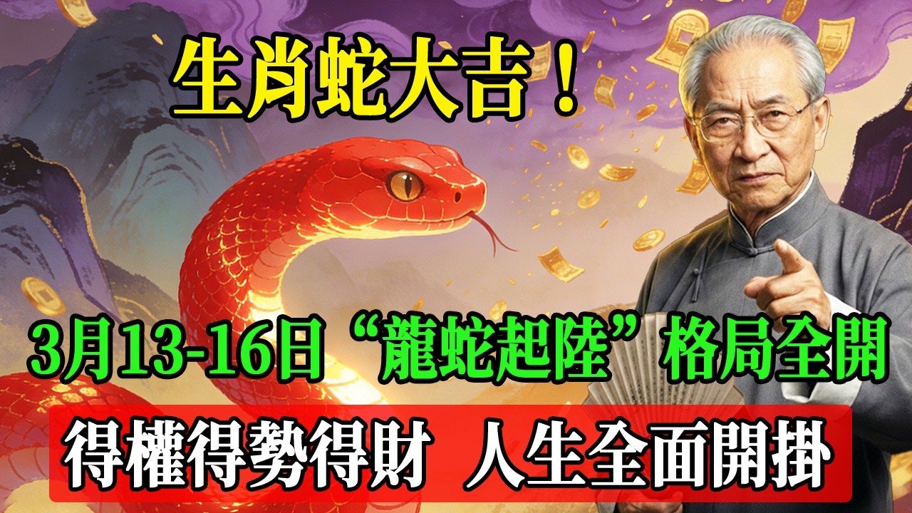 生肖蛇大吉！2026年3月13-16日“龍蛇起陸”格局全開，得權得勢得財，人生全面開掛！#南懷瑾  #國學 #易經 #開運 #招財#風水 #2026運勢#屬相#生肖運勢#生肖命理