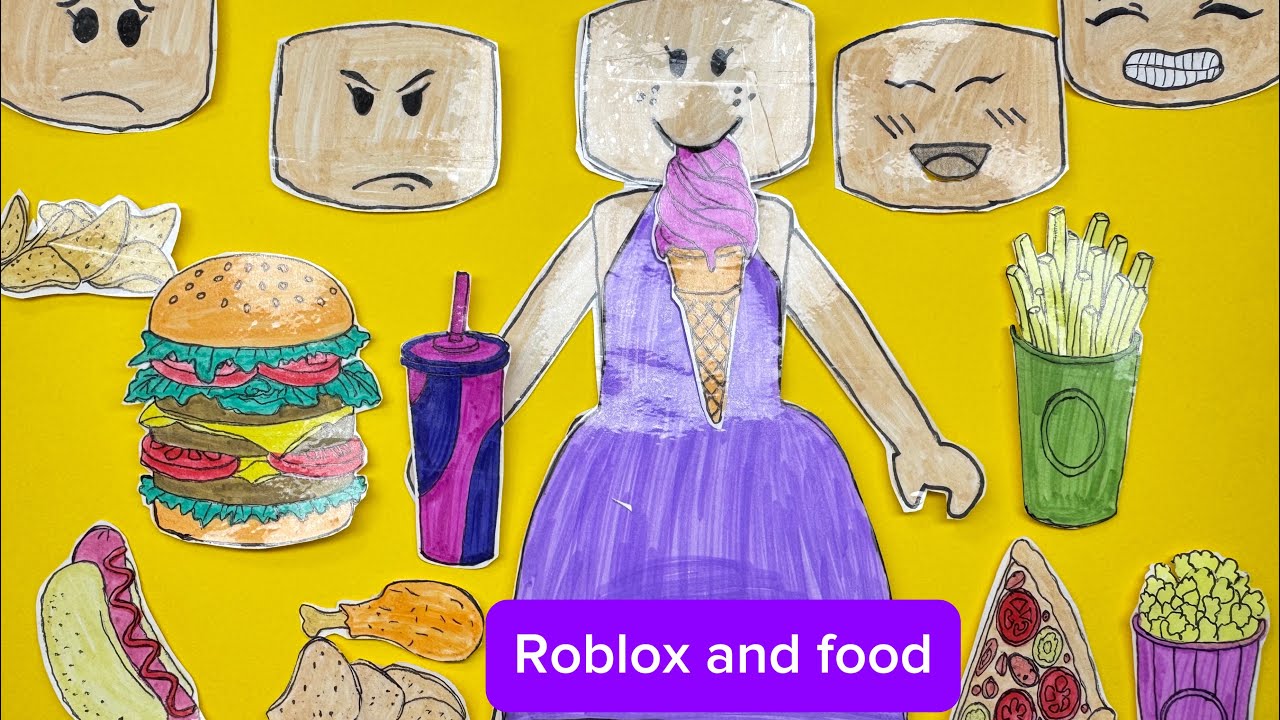 Roblox Tries Different Foods & Shows Reactions! Paper DIY Food Challenge #paperdiy #art #roblox 