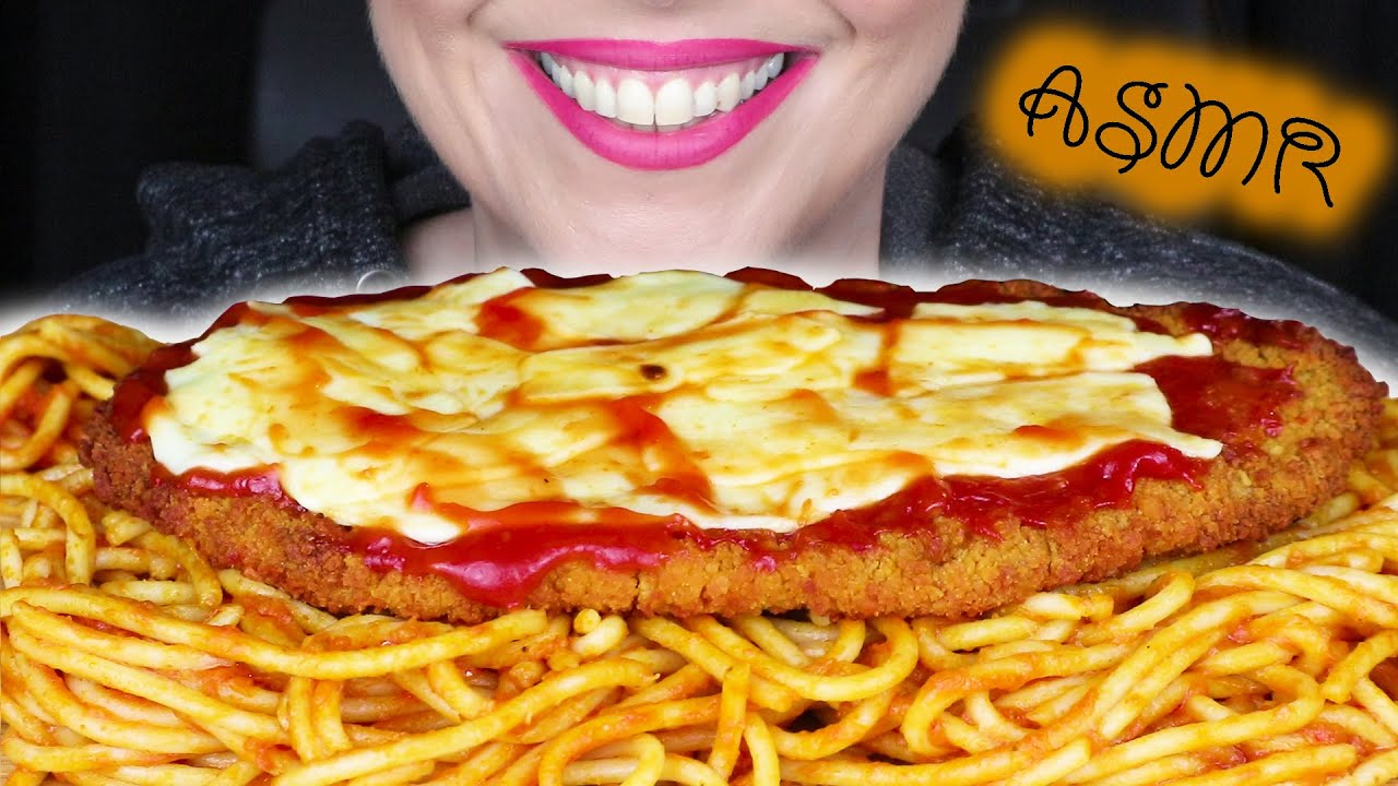 CHICKEN SCHNITZEL WITH SPAGHETTI & TOMATO SAUCE 🍝 | No Talking | ASMR Mukbang - 먹방 | Eating Sounds