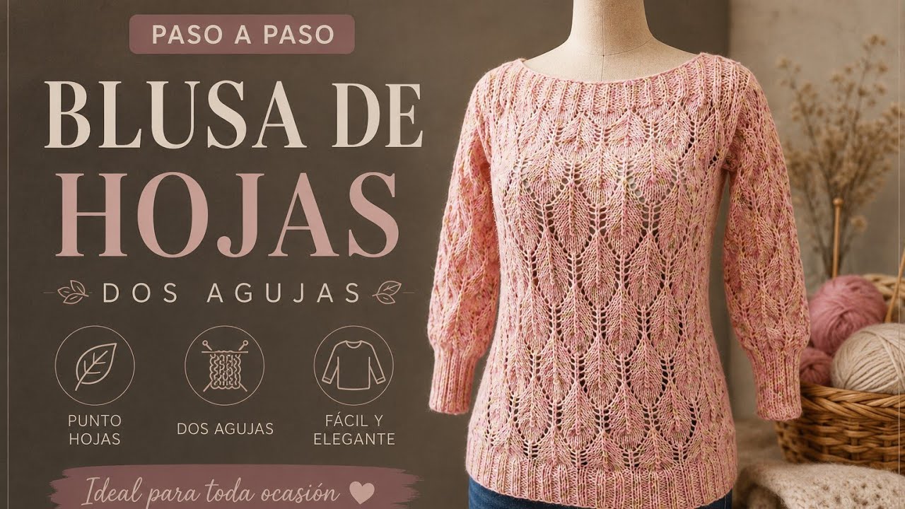 Cómo Tejer blusa calada a dos Agujas con Hojas Fácil/Tejiendoconleonardo