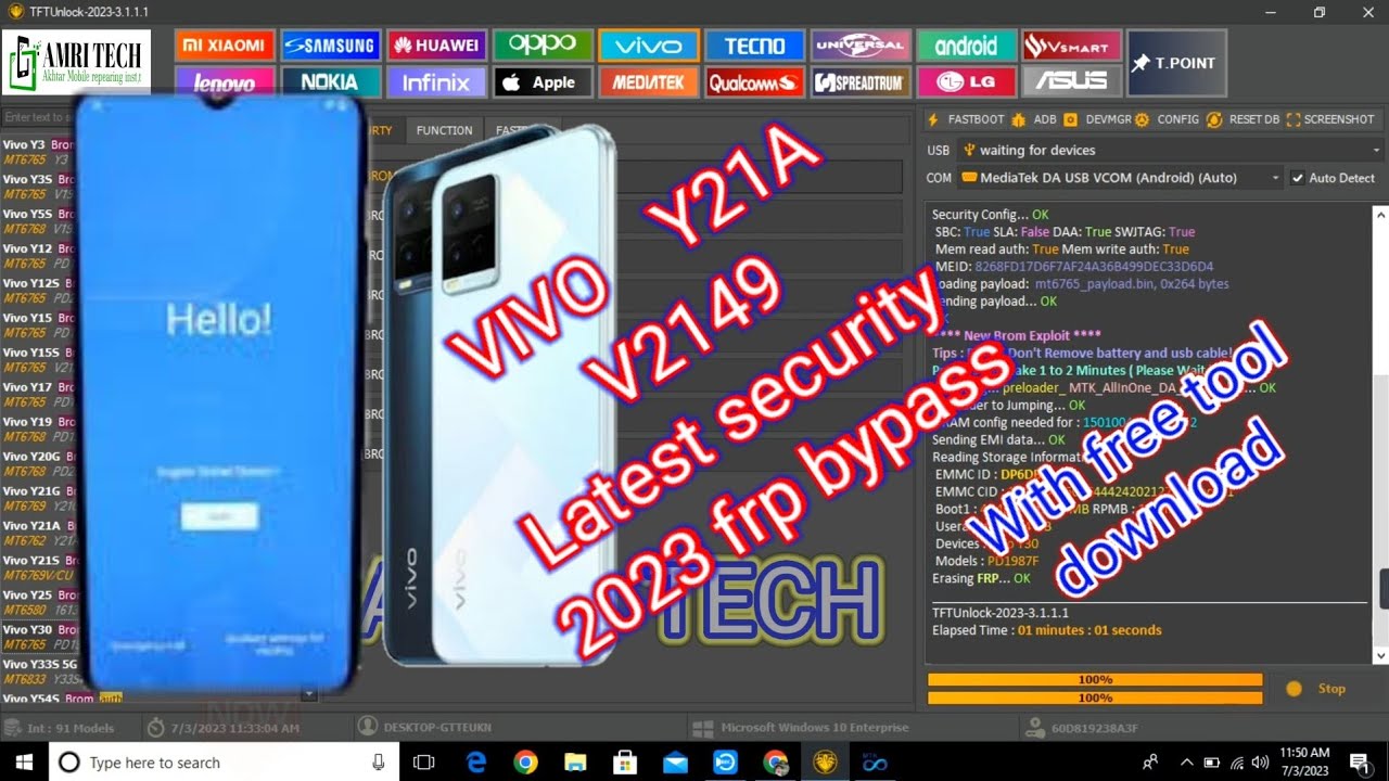 Vivo  y21a Latest security 2023 google frp lock bypass  v2149 no Brom , no MTK  port , no test point