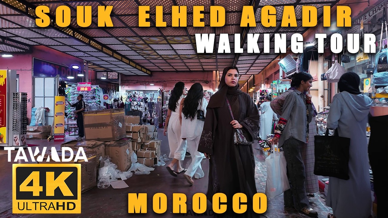 Agadir city - SOUK LHED walking tour ( Morocco 4K UHD )