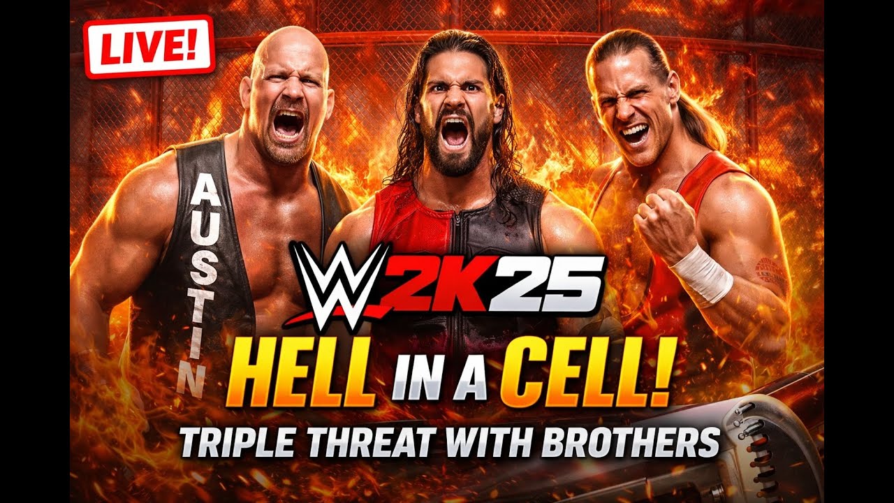HELL IN A CELL 🔥 WWE 2K25 | Austin vs Seth Rollins vs Shawn Michaels (With Brothers)