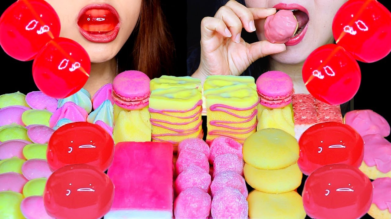 ASMR GIANT PEACH JELLY, STRAWBERRY CHOCOLATE MOCHI, BANANA CAKE, CREAM PUFFS, MACARON, MERINGUE 먹방
