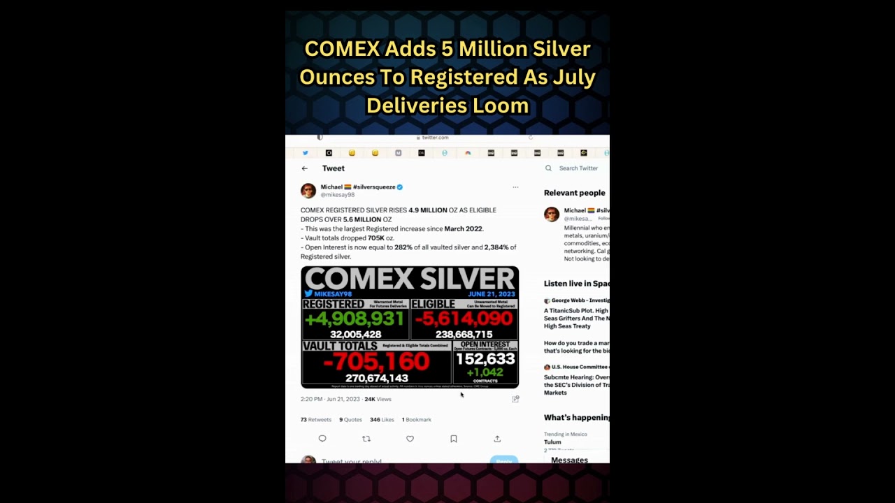 #COMEX Adds 5 Million Silver Ounces To Registered As July Deliveries Loom