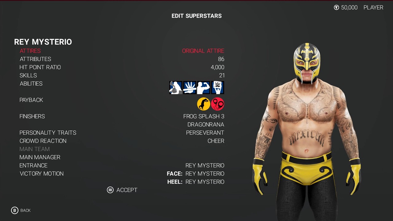 WWE 2K19 Rey Mysterio Stats & Attributes