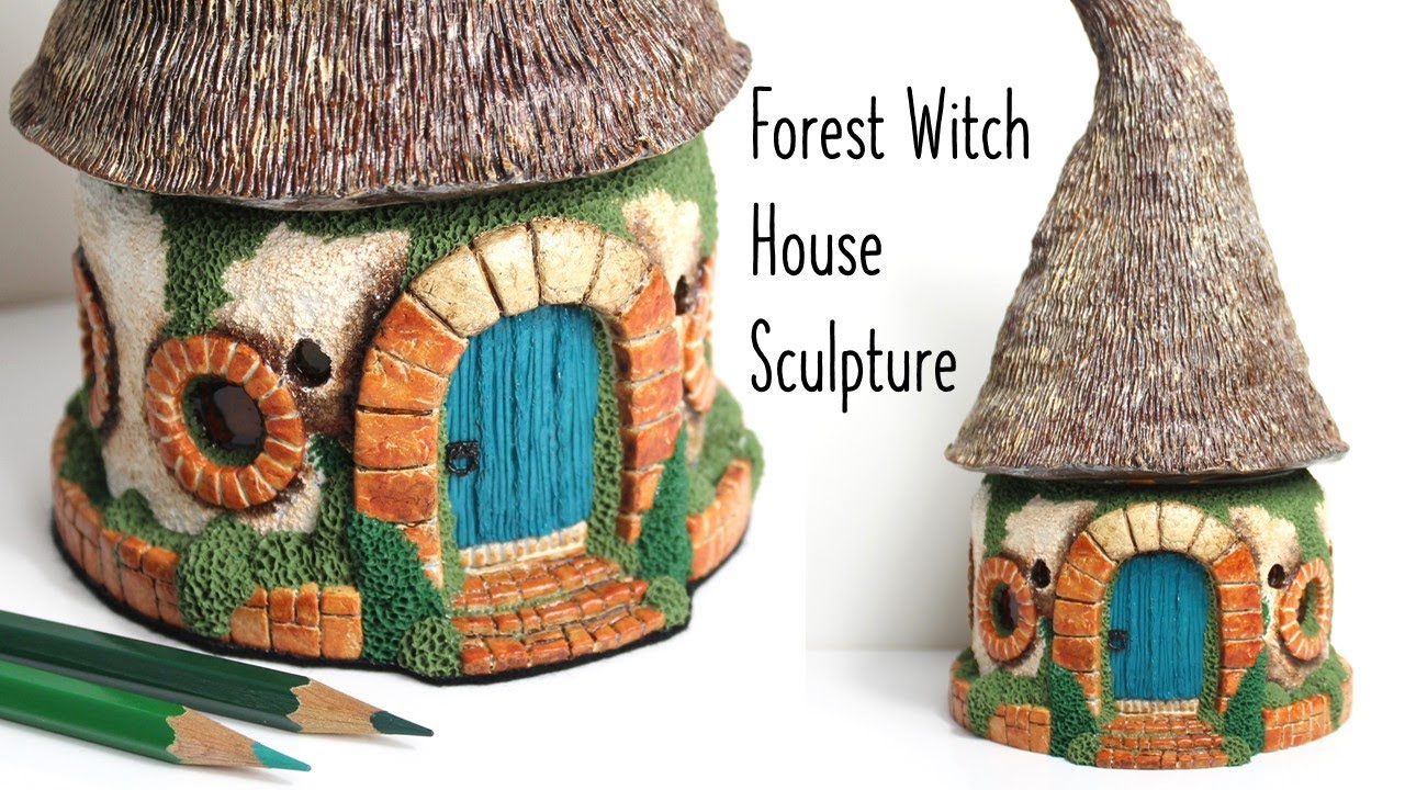Fantasy Forest Witch House - Polymer Clay Sculpture on Glass Jar || Maive Ferrando