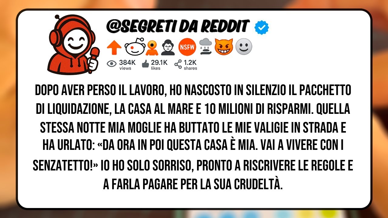 DOPO AVER PERSO IL LAVOROHO NASCOSTO IN SILENZIOIL PACCHETTO DI LIQUIDAZIONELA CASA AL MAREE
