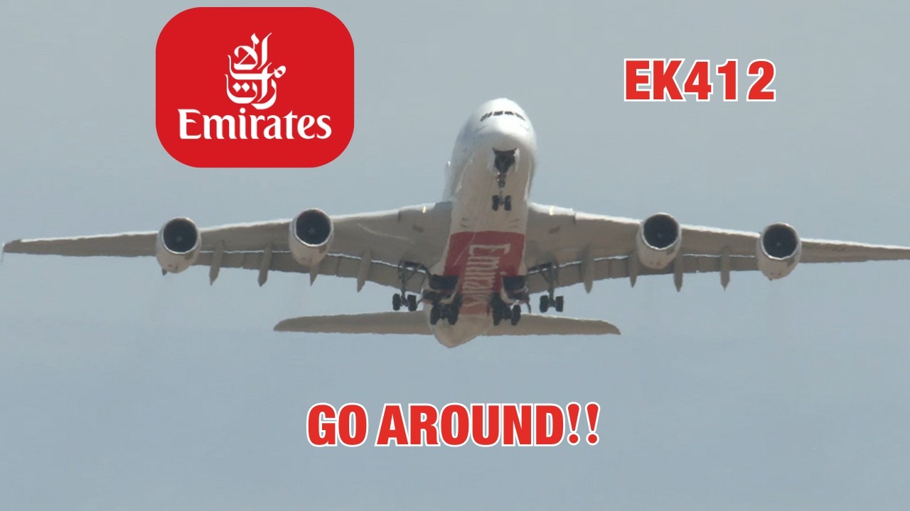 Рейс Emirates EK412 совершает уход на второй круг в международном аэропорту Крайстчерча 14 декабр...