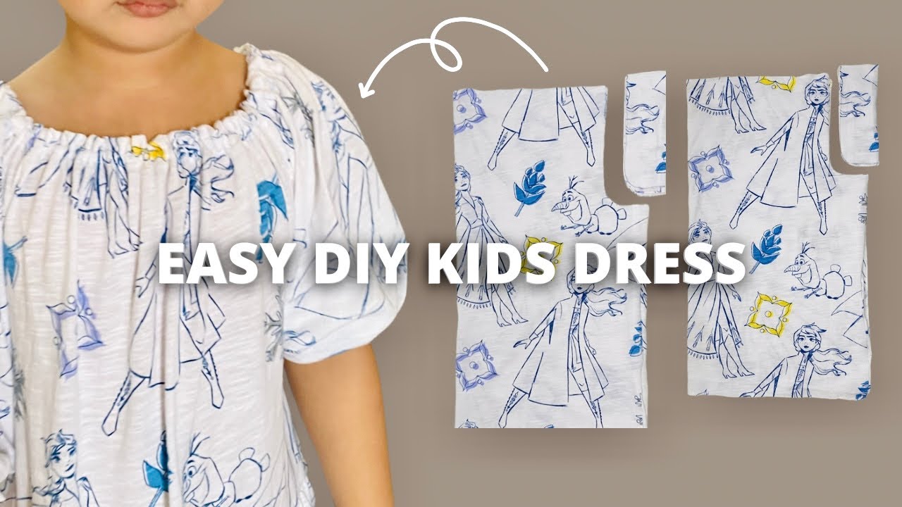 EASY pattern and way to make kids dress puff sleeves | Freesize 5-7 years old