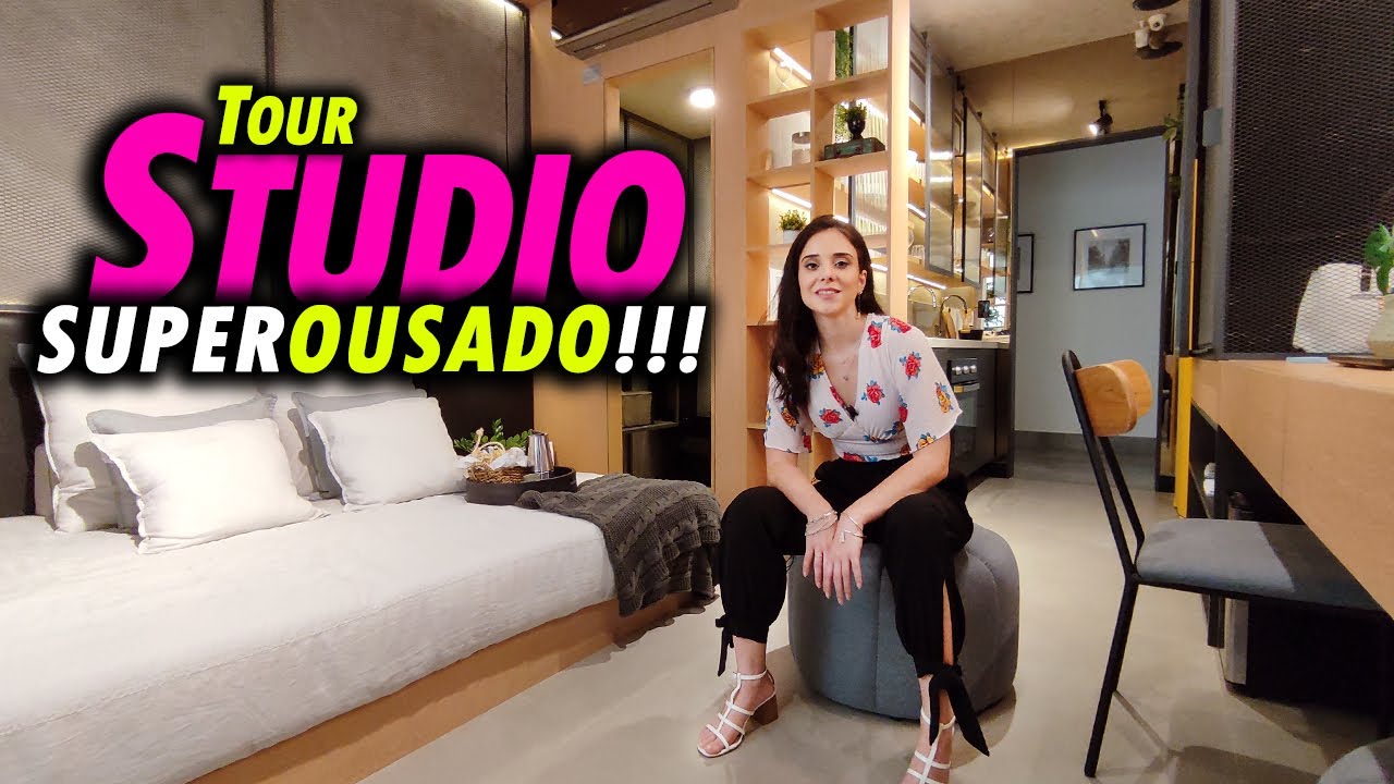 🔥Tour Studio decorado de 21 m² com banheiro incrível e móveis super bem aproveitados
