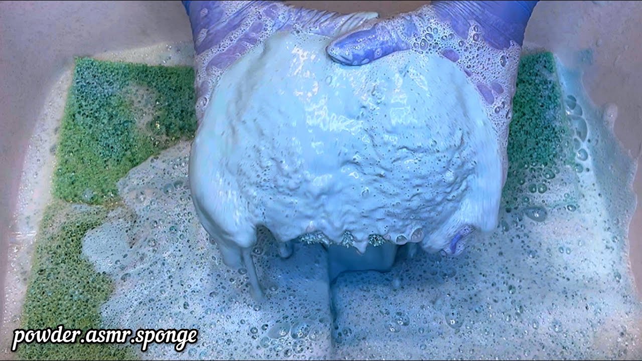 Dry plastic sponges + bleach 🤍Squeezing sponges asmr