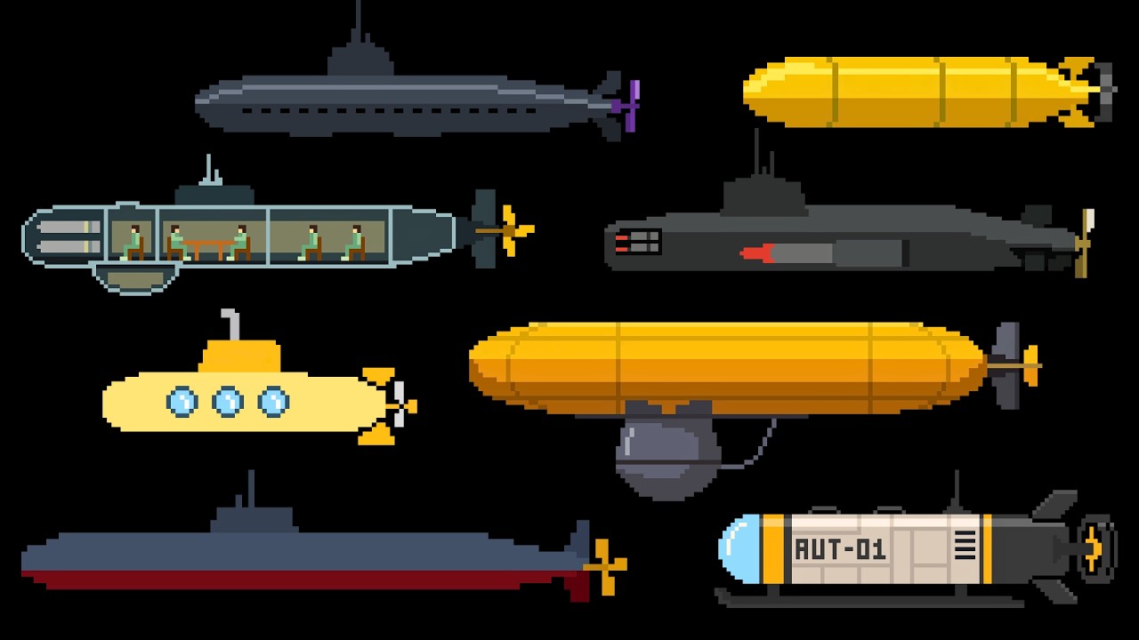 Submarine Vehicles: Bathyscaphe, Nautilus & Deep Sea Explorer | Pixel Art