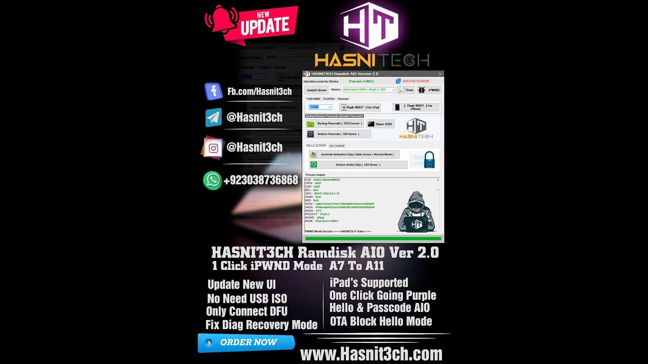 HASNIT3CH Ramdisk AIO 3.0 Windows Tool Bypass Hello Screen IOS 15 Without Jailbreak Auto Fix Driver