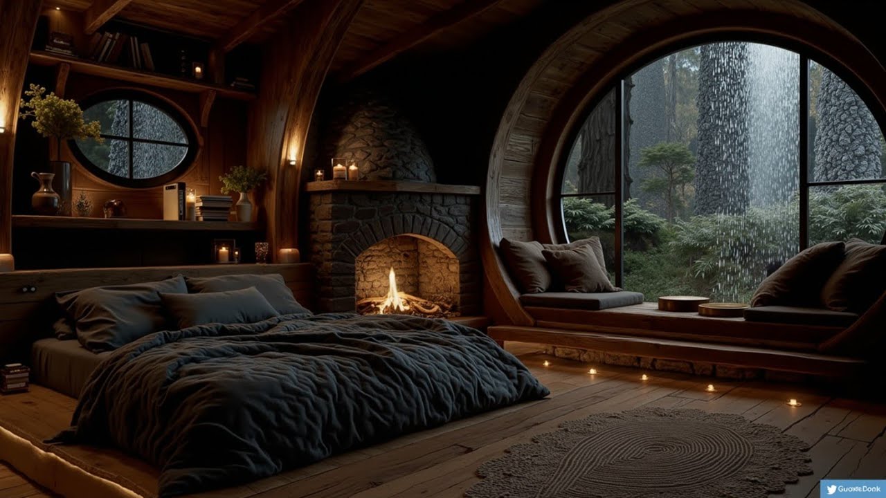 Идеальное убежище для сна: Дождь, Гром и Нежная Музыка 🎵 Уютная атмосфера спальни от бессонницы.