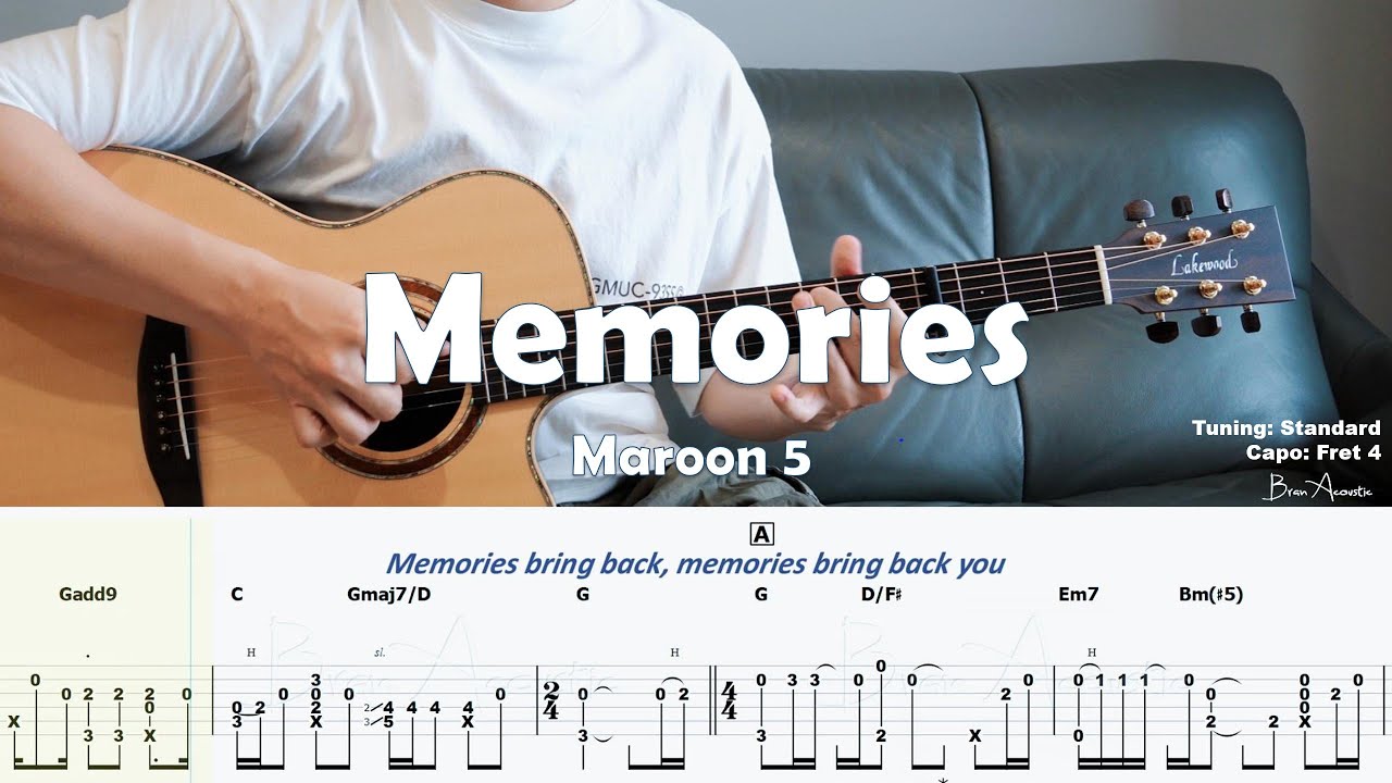 Memories - Maroon 5 / Fingerstyle Guitar / Tabs + Chords + Lyrics