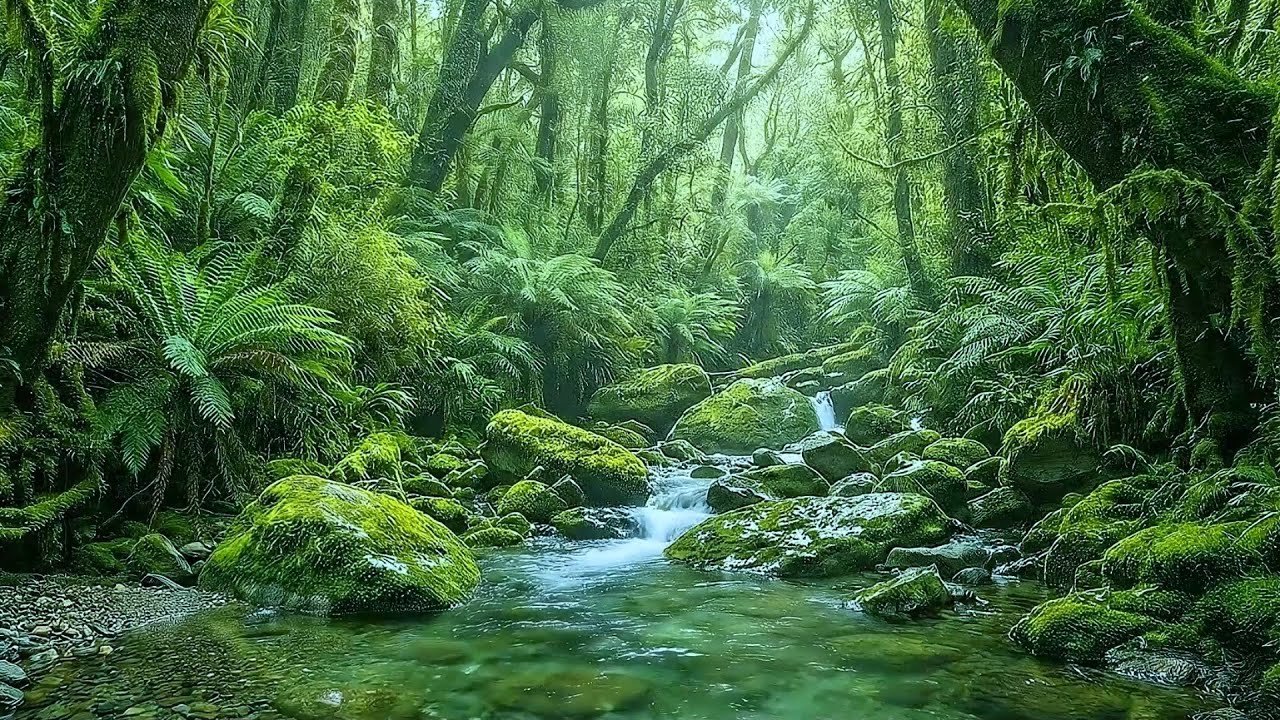 Relaxing Forest Ambience 🌿 Hidden Mossy Stream & Gentle Water Flow in Lush Green Forest for Sleep