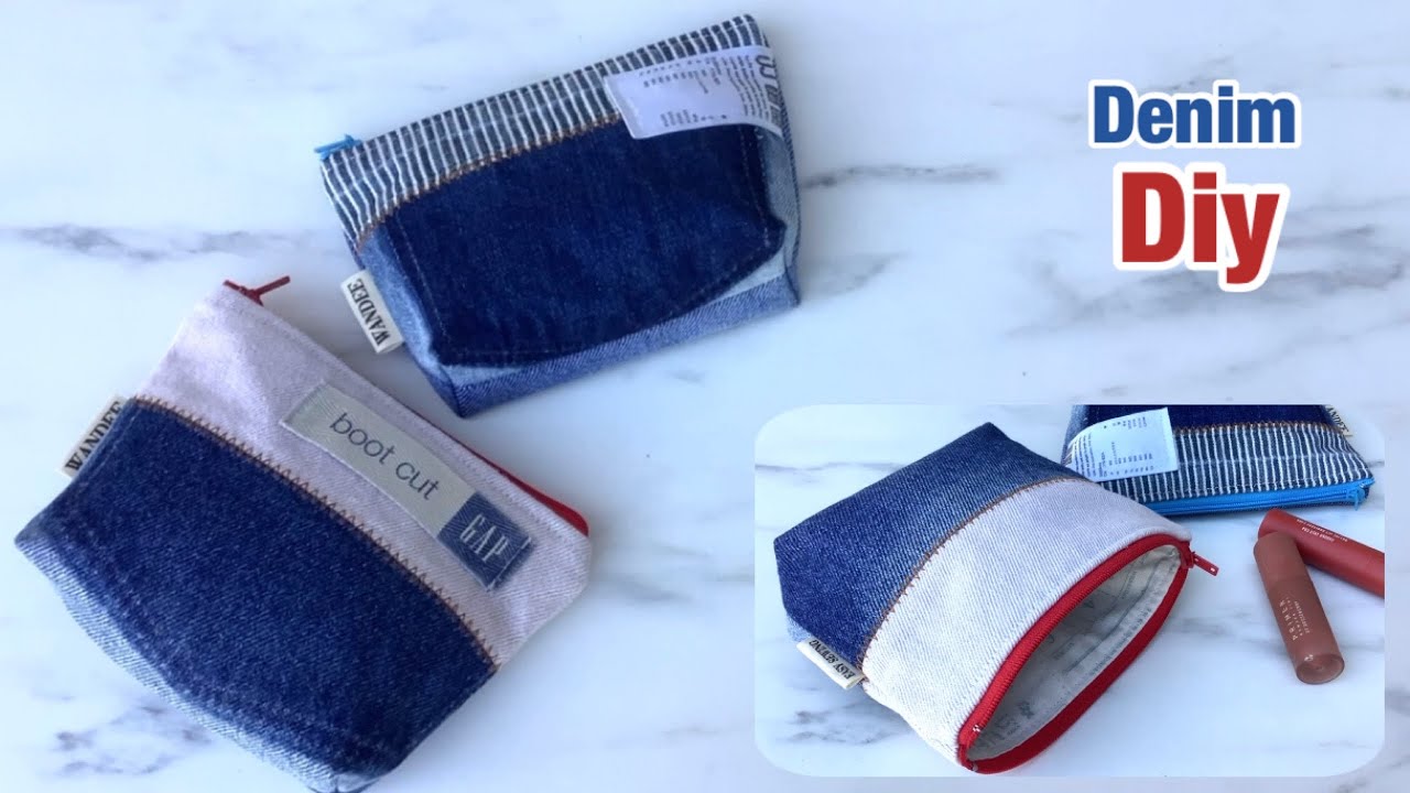how to sew small denim pouch bag tutorial from scraps old jeans , small pouch bag patterns