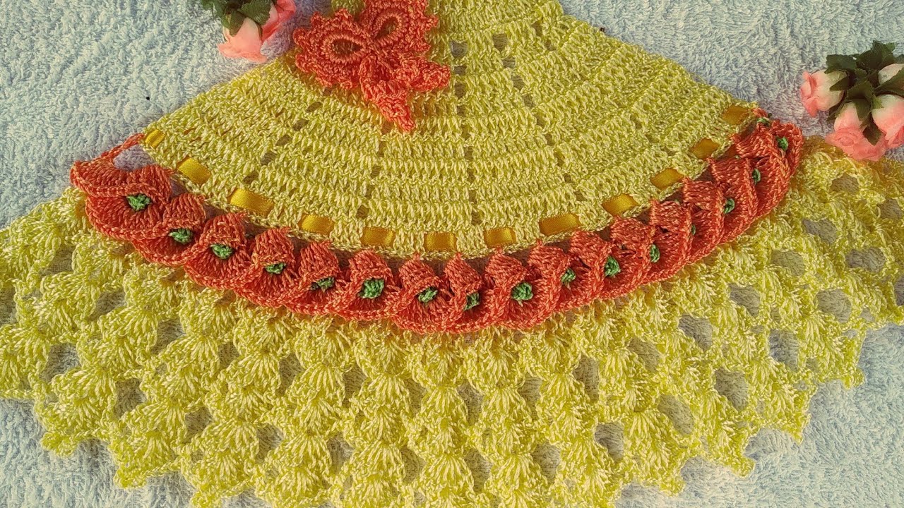 SAIA DE CROCHÊ PARA BONEQUINHA EM PANO DE PRATO 💞🎀