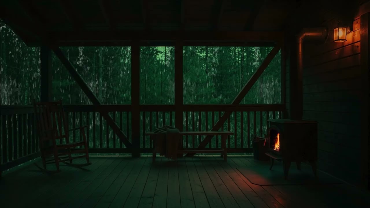 Heavy Rainstorm and Fireplace Atmosphere for Deep Calm and Relaxation