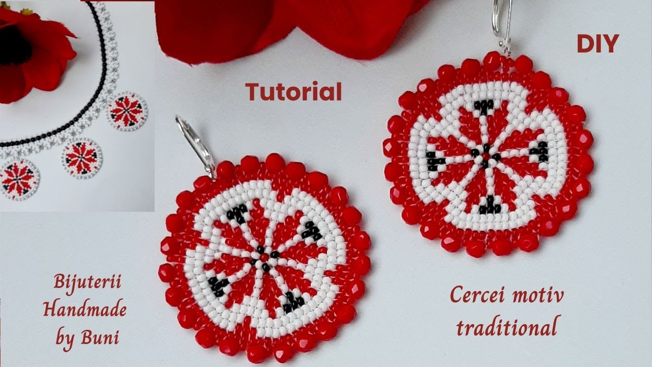 DIY cercei cu motiv traditional in tehnica square stitch circular / how to do circular square stitch