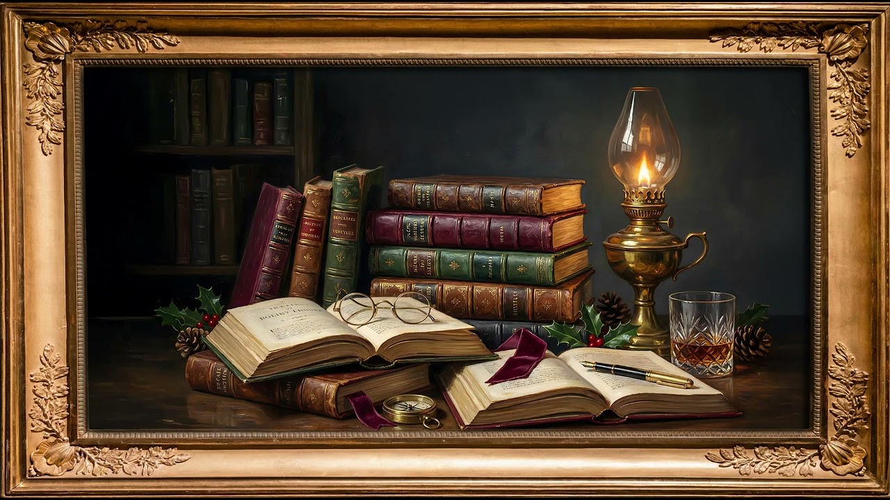Dark Academia Leather Books | Vintage Library Oil Painting Still Life | Old Money Gentleman TV Art