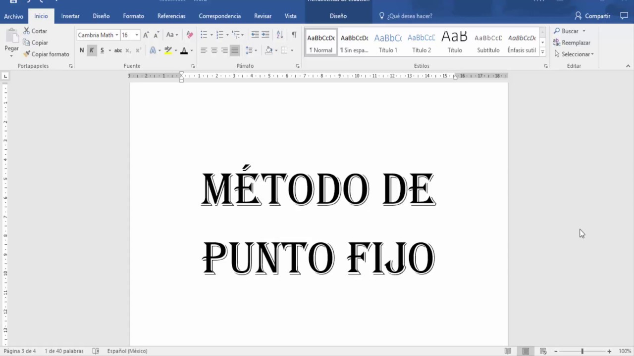 Método de punto fijo usando excel, ejemplo 1