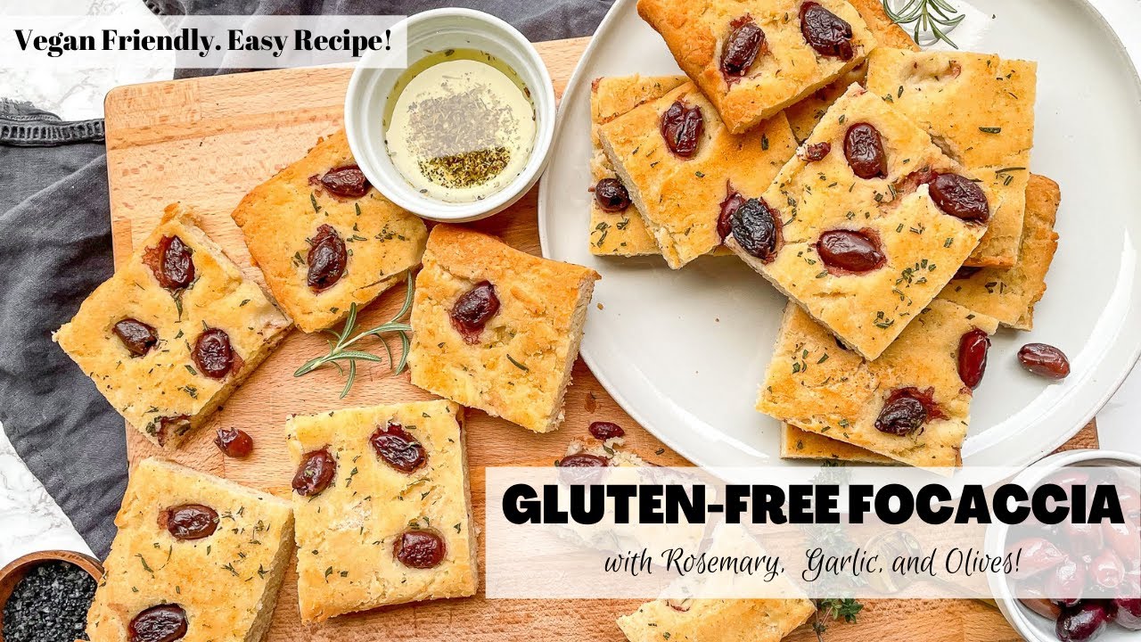 Gluten-Free Focaccia (Vegan) with Rosemary, Garlic, and Olives! Easy Recipe!