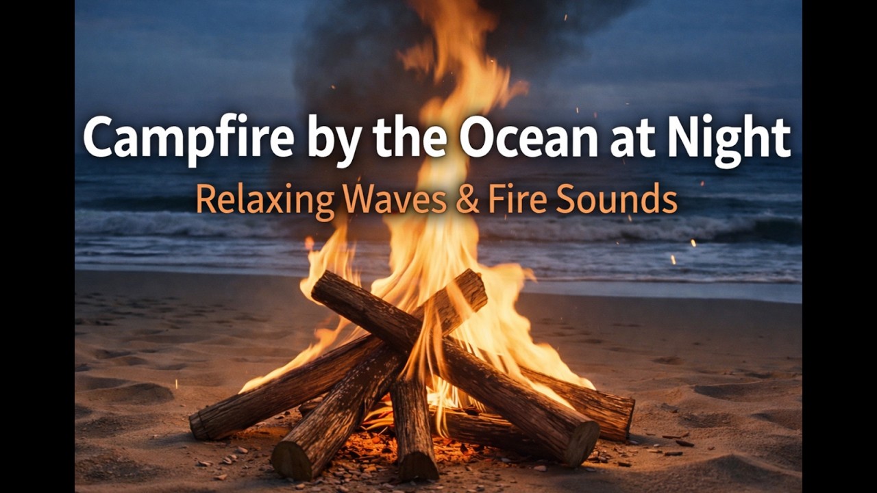 Campfire by the Ocean at Night 🔥 Relaxing Waves & Fire Sounds for Sleep, Study & Meditation (4K)