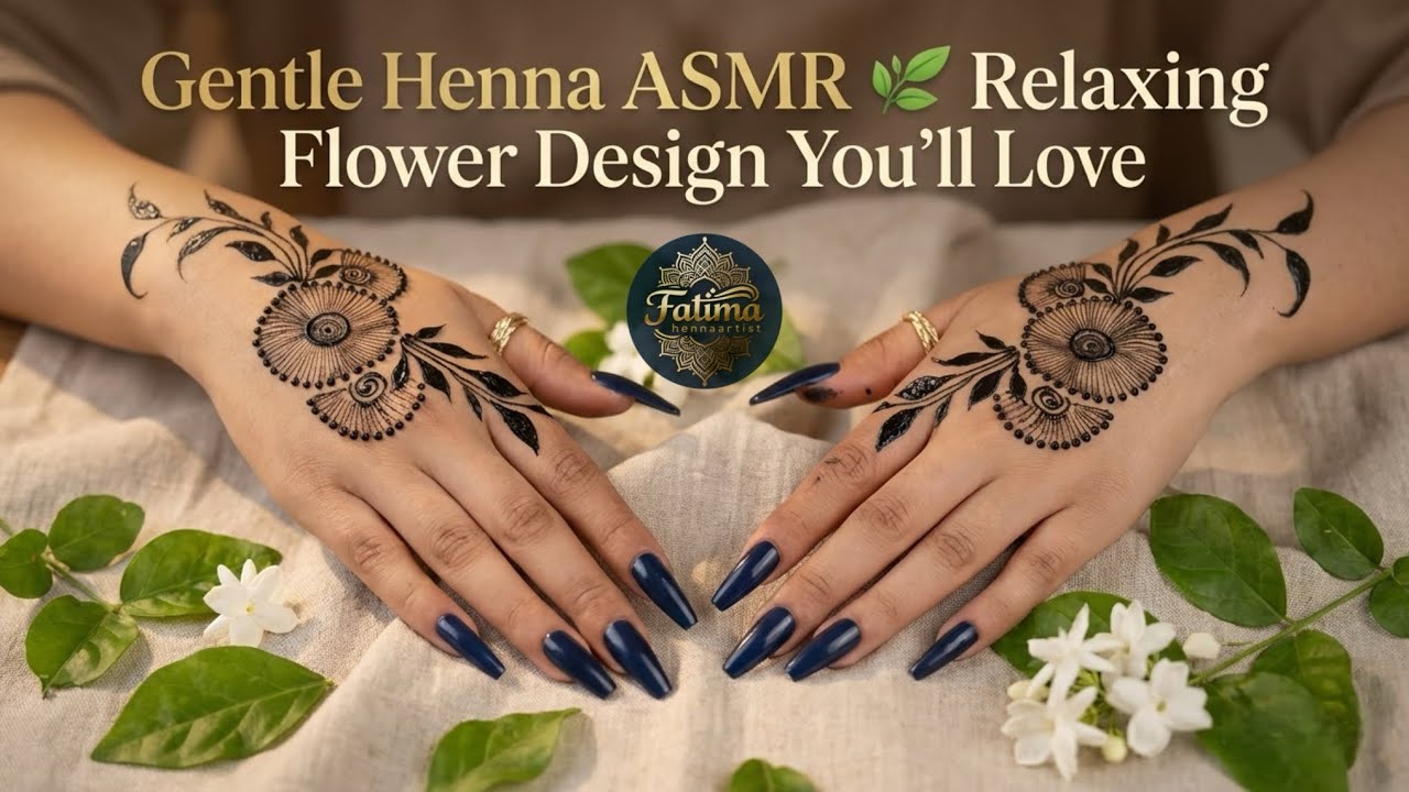ASMR Henna 🌿 Relaxing Big Flower Design | Soft Lines & Calm Sounds #HennaASMR #BigFlowerHenna 