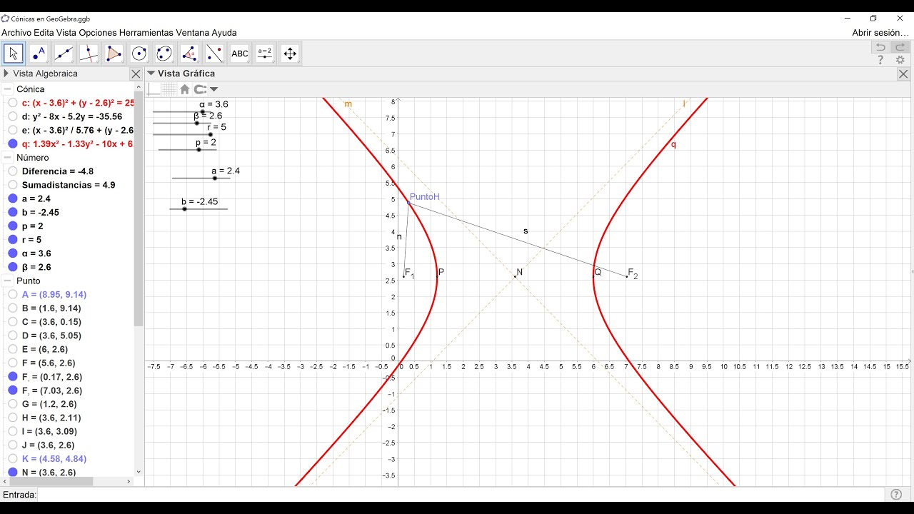 Cómo graficar cónicas (circunferencia, elipse, parábola, hipérbola) con GeoGebra
