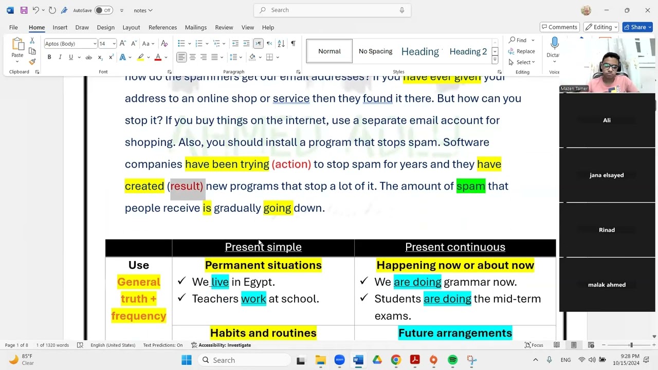 Aim High 4 Unit 1 Grammar The present perfect simple VS present perfect continuous