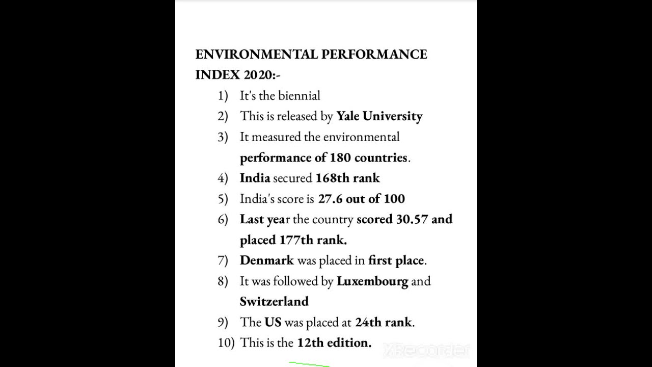 Environmental Performance Index. #UPSC #Prelims2021