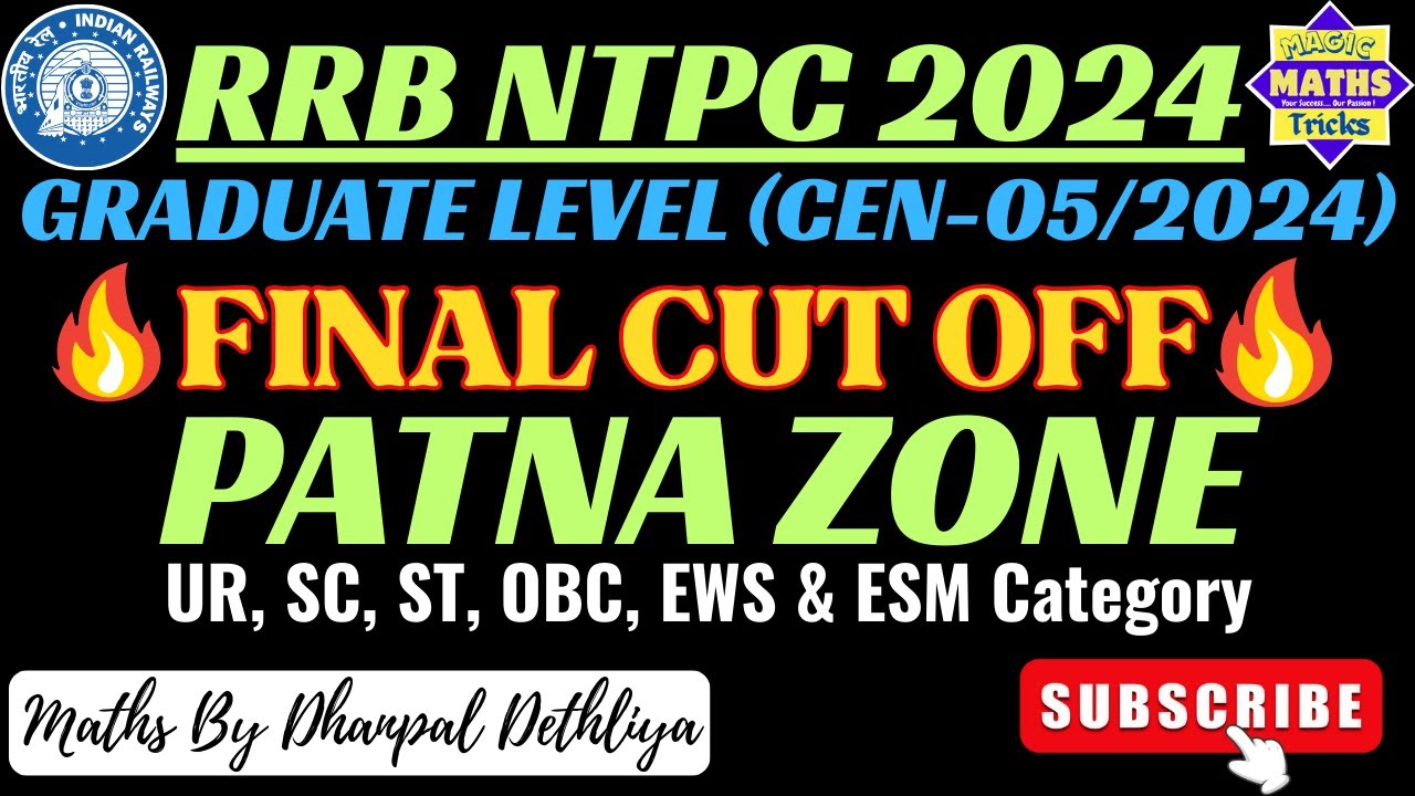 RRB NTPC 2024 Graduate Level Final Cut Off🔥| RRB Patna Zone | Cut Off After Typing & Psycho Test💯