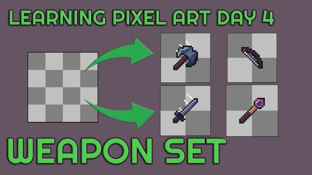Pixel Art Beginner Journey (Day 4) - Creating and Animating a WEAPON SET! ✨ | Pixel Art Progress