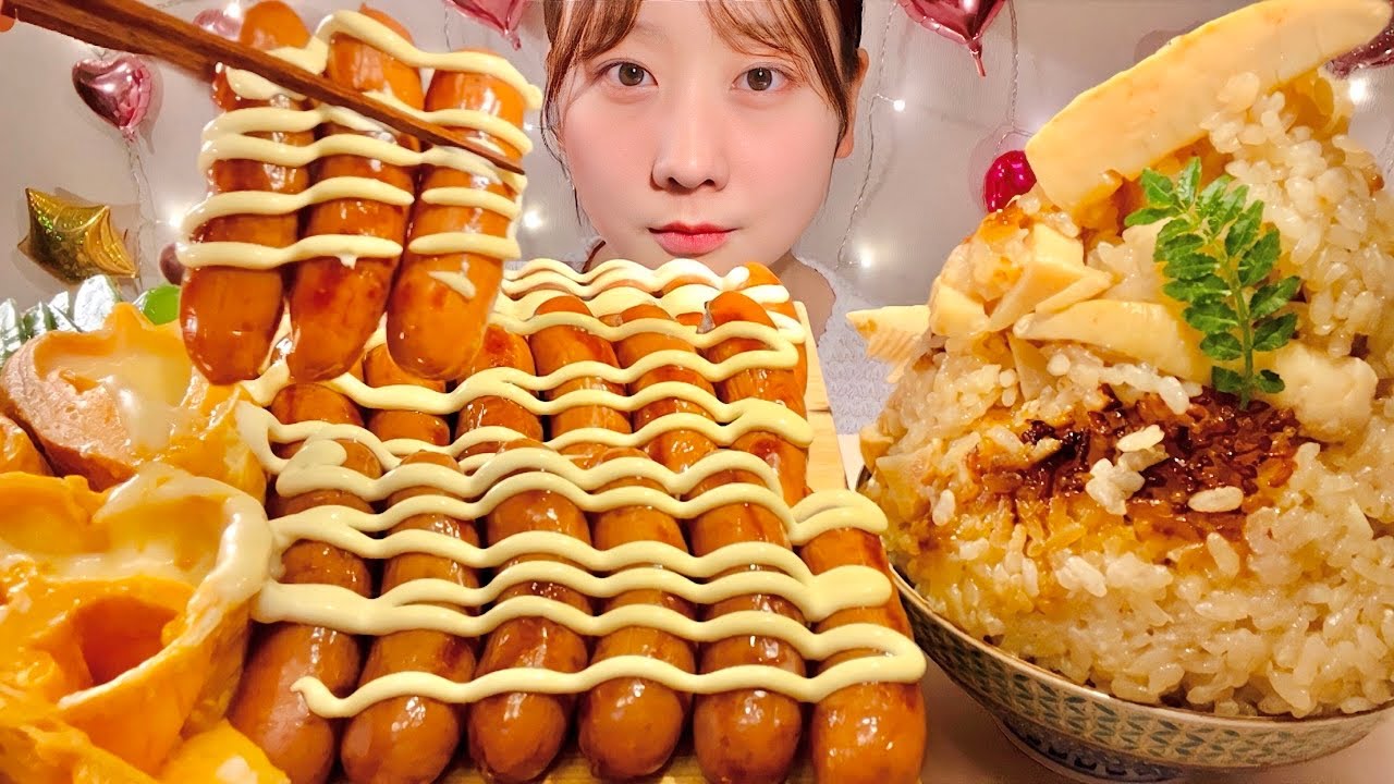 ASMR майонезная колбаса сырный омлет Рис из бамбуковых побегов【Mukbang/ Eating Sounds】