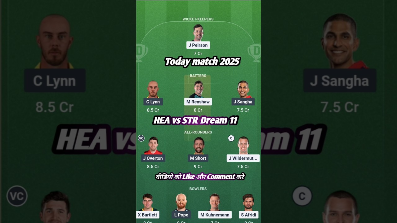 hea vs str dream11 team prediction |hea vs str today match prediction ||#HEAvsSTR#STRvsHEA#cricket